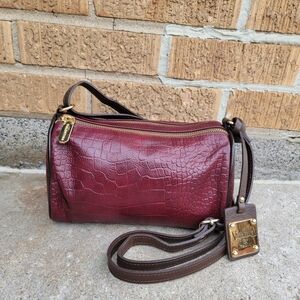 Valentina Burgundy Brown Italian Leather Barrel Crossbody